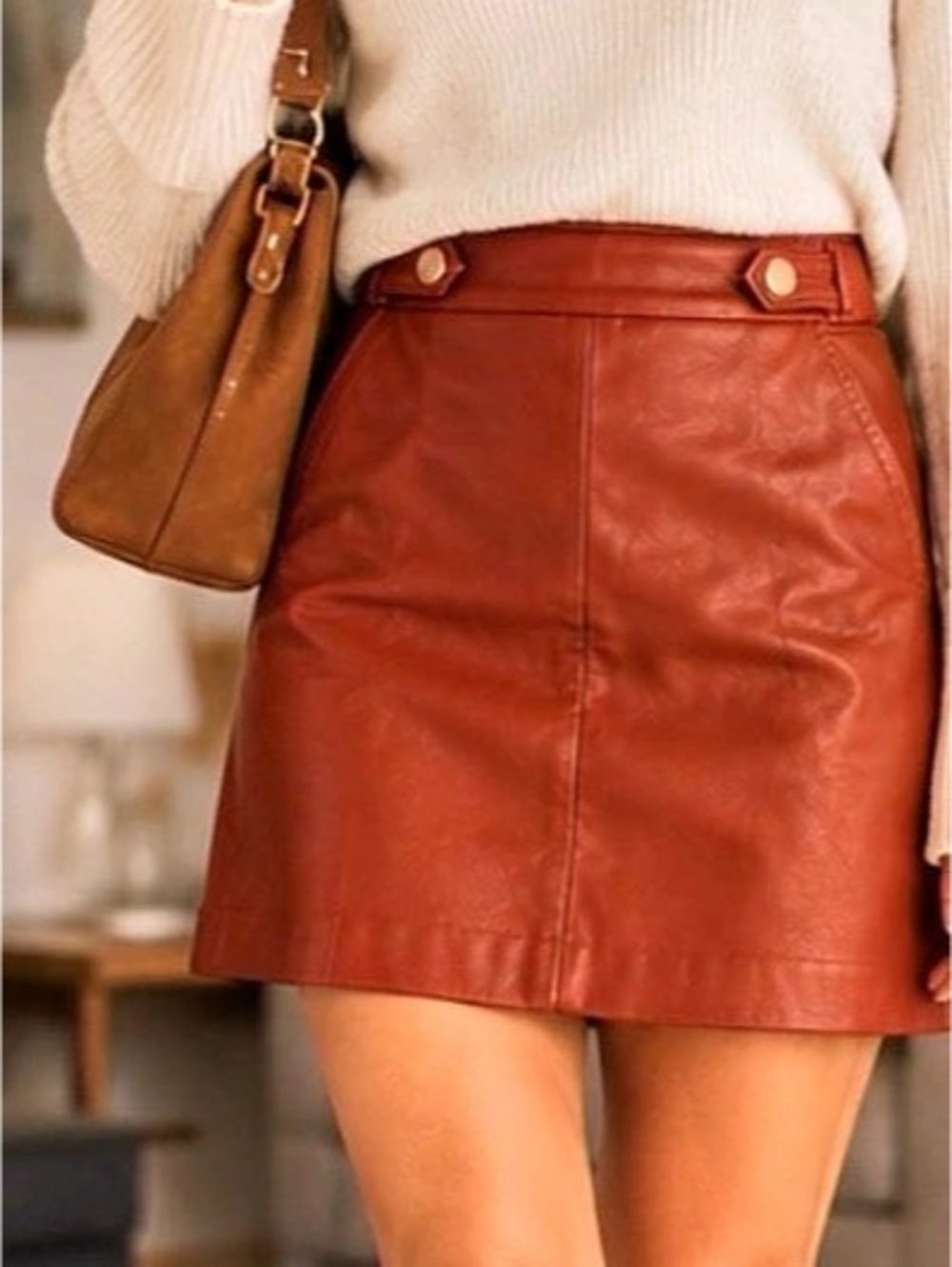 18-19” w LOFT Faux Leather Pocket Mini Skirt Brown Size 12
